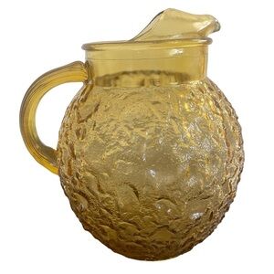 Vintage Ball Pitcher Lido Milano Amber Crinkle With Ice Lip 8” Tall‎